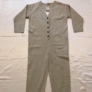 Zara Olive Button-Front Jumpsuit